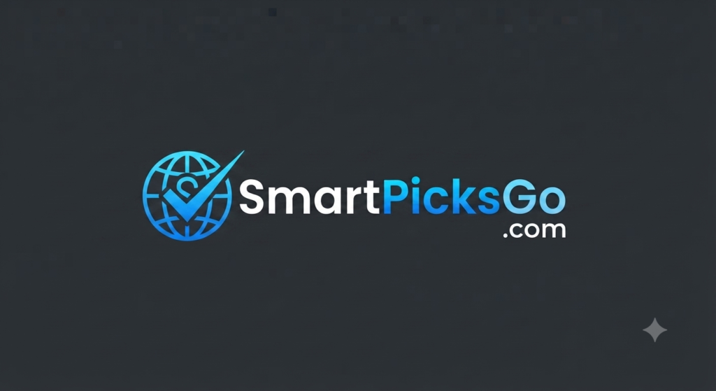 SmartPicksGo.com Logo featuring a globe and checkmark icon