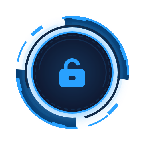 A digital lock security icon representing cybersecurity defense against online threats