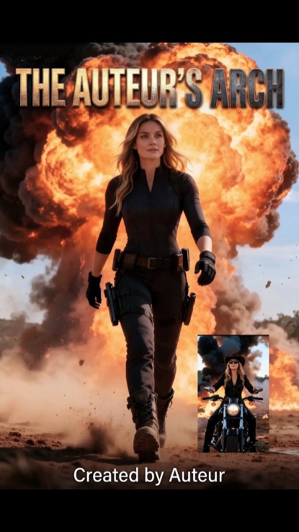Cinematic action hero walking through a dynamic desert scene.