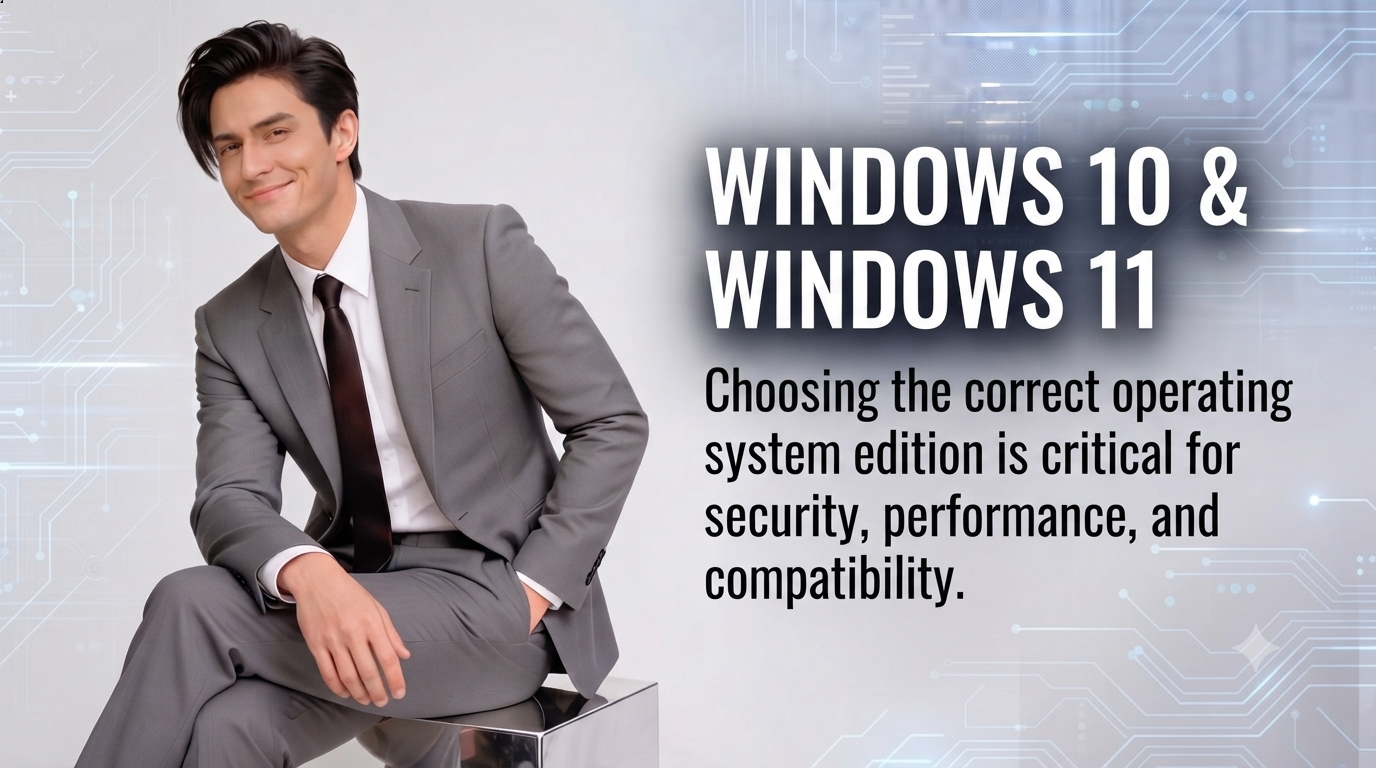 Windows 10 and Windows 11 comparison graphic featuring technical specifications and features